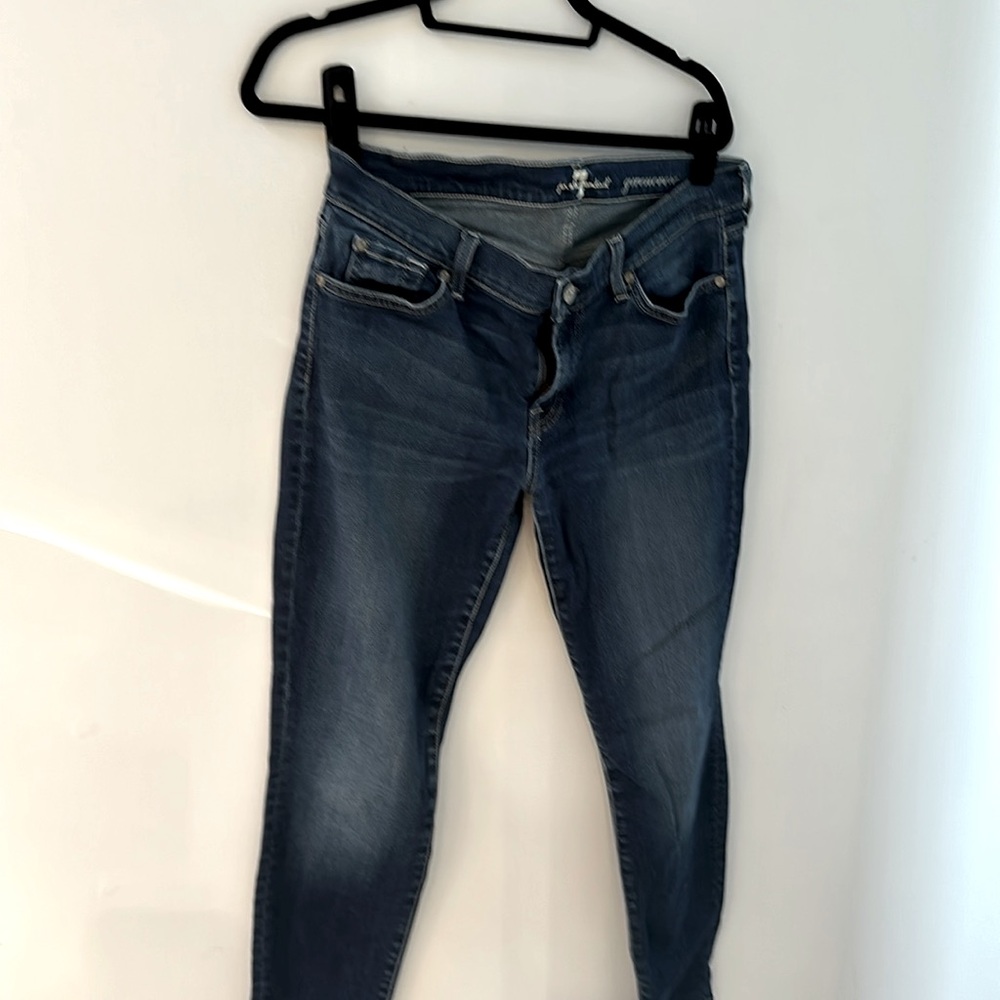 7 for all Mankind “Gwenevere” blue skinny jeans with contrast stitch size 32